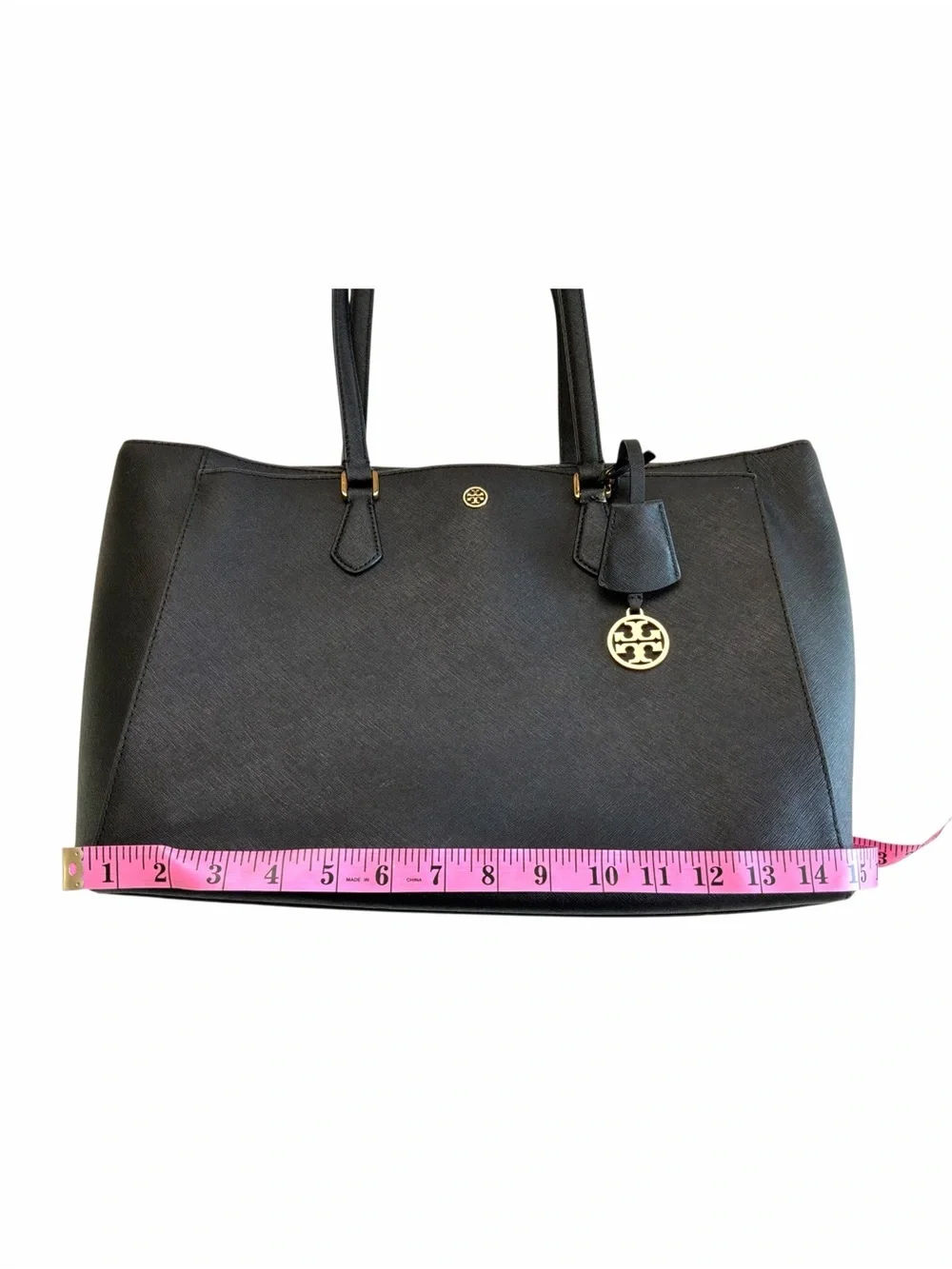 Tory Burch Black Large Robinson Saffiano Leather Tote 15 inch Size